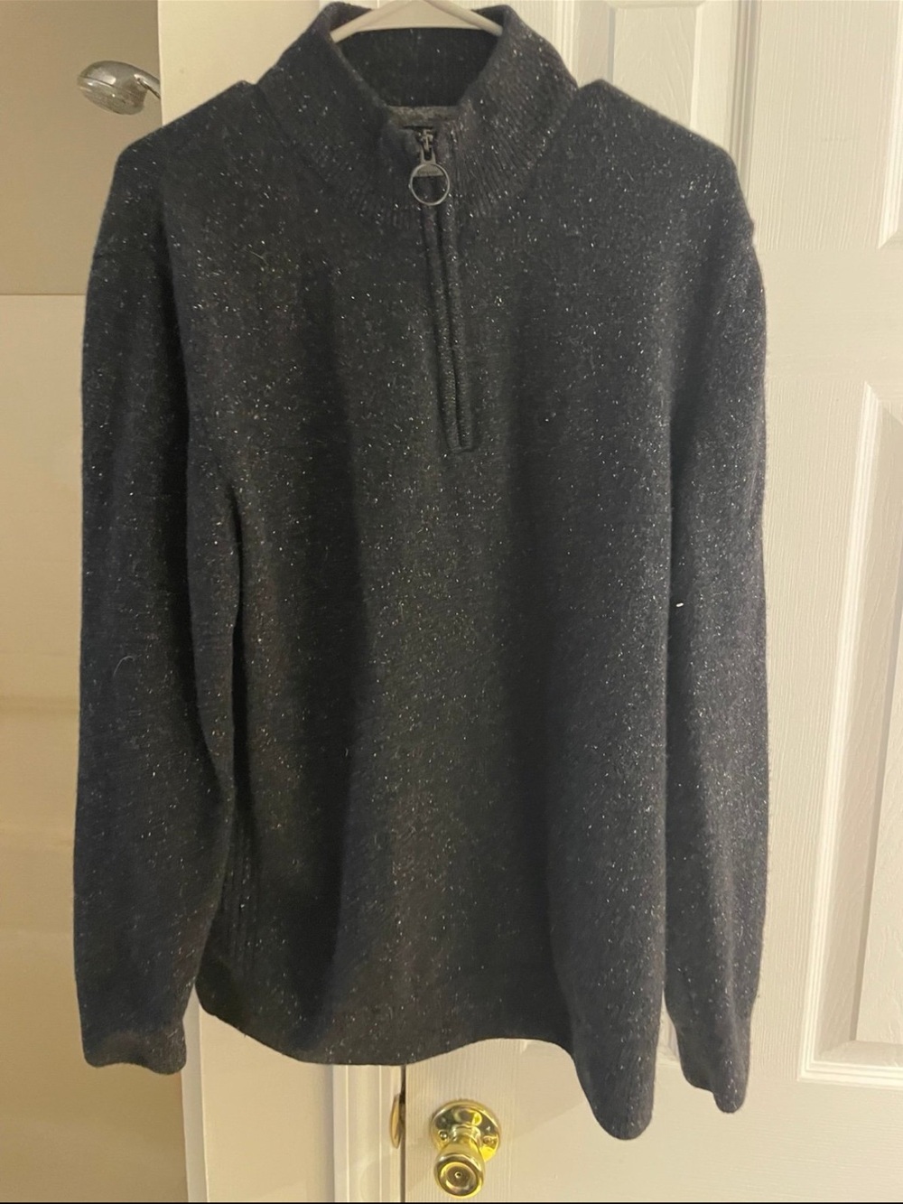 Barbour Men’s Tisbury Black Gray Speckled half zip pullover wool‎ silk large